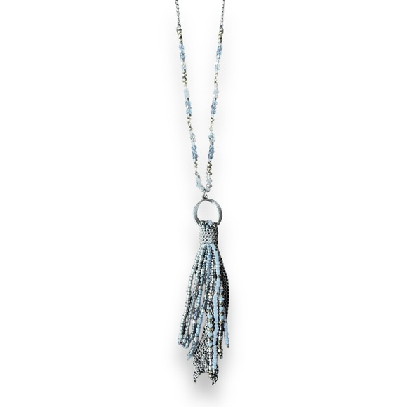 Melrose and Market Gold Tone Tassel Long Necklace with Neutral Color Beading - Picture 8 of 11